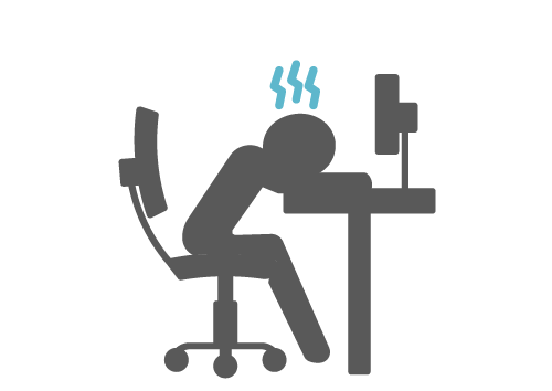 デスクで疲れを感じている人のイラスト